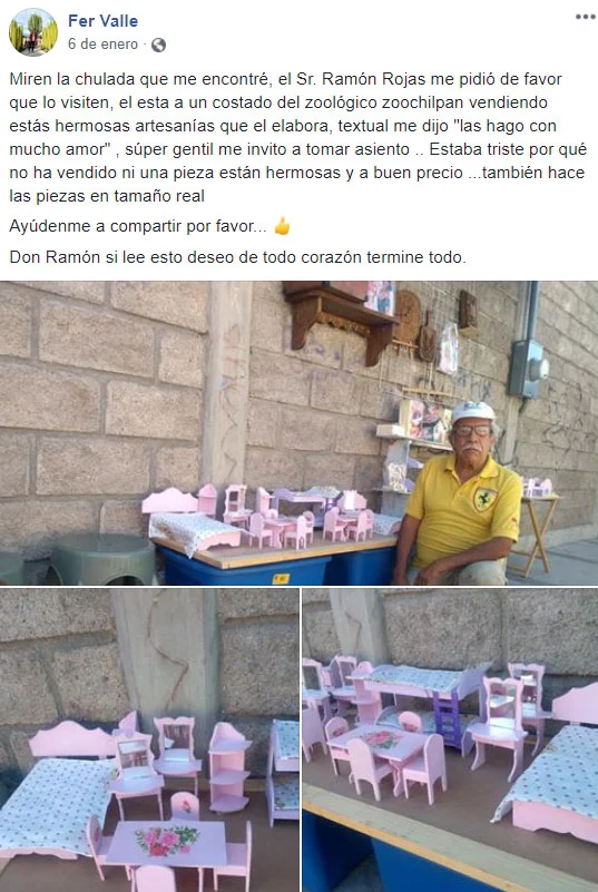 Screenshot de la publicación que hizo Fer acerca de don Ramón y sus juguetes